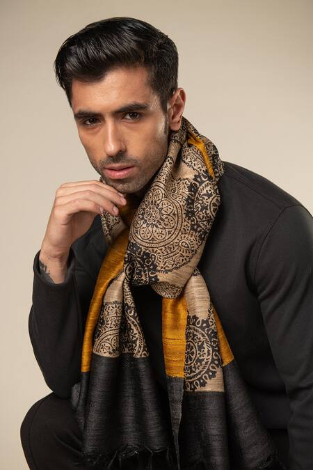 Shop_Aeshaane_Yellow Mandala Woven Scarf _at_Aza_Fashions