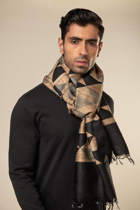 Shop_Aeshaane_Multi Color Geometric Woven Silk Scarf _at_Aza_Fashions