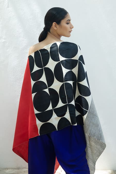 Aeshaane Silk Colorblock Geometric Woven Scarf 