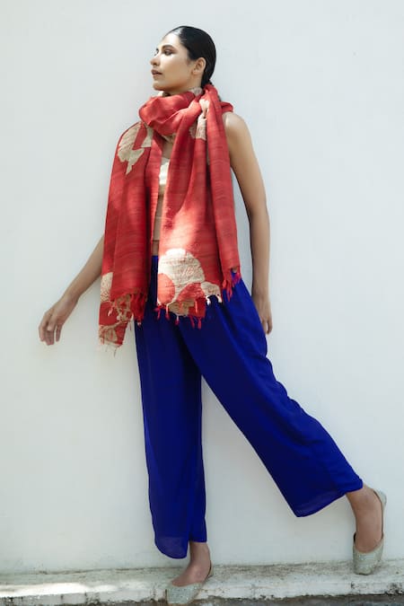 Aeshaane Silk Flower Woven Scarf 