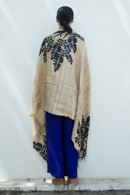 Aeshaane Silk Leaf Stripe Woven Scarf 