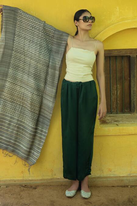 Buy_Aeshaane_Grey Embroidery Silk Polka Dot Woven Scarf 