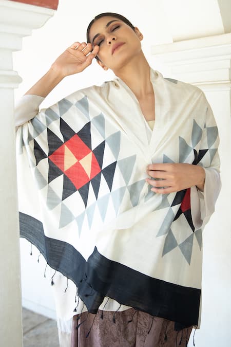 Aeshaane Silk Triangle Woven Scarf 