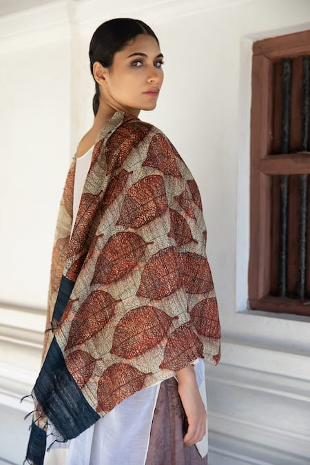 Aeshaane Silk Autumn Leaves Woven Scarf 
