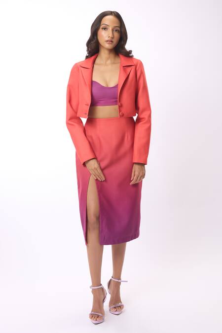 Verano By Tanya Orange Linen Alyssa Solid Crop Blazer Online at Aza Fashions Verano By Tanya_Orange Linen Alyssa Solid Crop Blazer _Online_at_Aza_Fashions