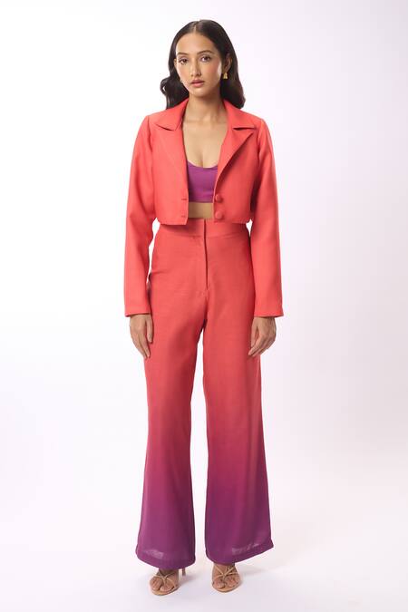 Buy Verano By Tanya Orange Linen Alyssa Solid Crop Blazer Online at Aza Fashions Buy_Verano By Tanya_Orange Linen Alyssa Solid Crop Blazer _Online_at_Aza_Fashions