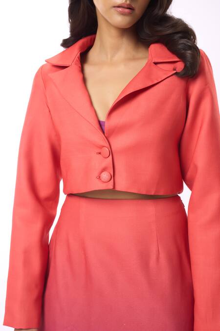Verano By Tanya Orange Linen Alyssa Solid Crop Blazer at Aza Fashions Verano By Tanya_Orange Linen Alyssa Solid Crop Blazer _at_Aza_Fashions