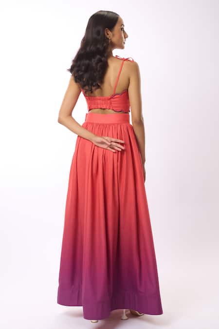 Shop Verano By Tanya Multi Color Linen Alyssa Ombre Maxi Skirt at Aza Fashions Shop_Verano By Tanya_Multi Color Linen Alyssa Ombre Maxi Skirt _at_Aza_Fashions