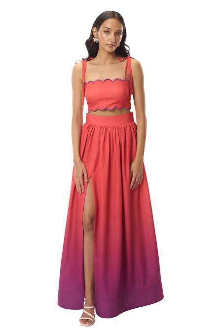 Buy Verano By Tanya Multi Color Linen Alyssa Ombre Maxi Skirt Buy_Verano By Tanya_Multi Color Linen Alyssa Ombre Maxi Skirt