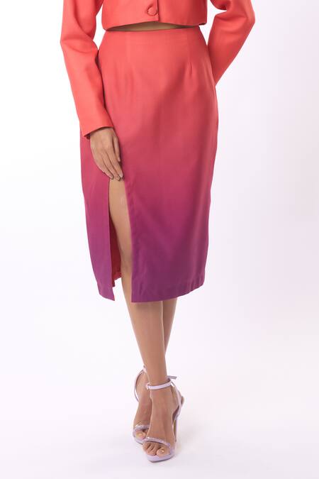 Buy Verano By Tanya Multi Color Linen Alyssa Ombre Midi Skirt Online at Aza Fashions Buy_Verano By Tanya_Multi Color Linen Alyssa Ombre Midi Skirt _Online_at_Aza_Fashions