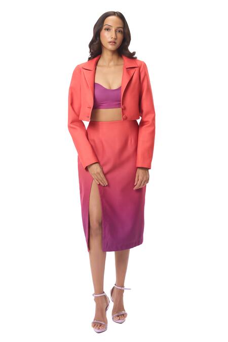 Verano By Tanya Multi Color Linen Alyssa Ombre Midi Skirt at Aza Fashions Verano By Tanya_Multi Color Linen Alyssa Ombre Midi Skirt _at_Aza_Fashions