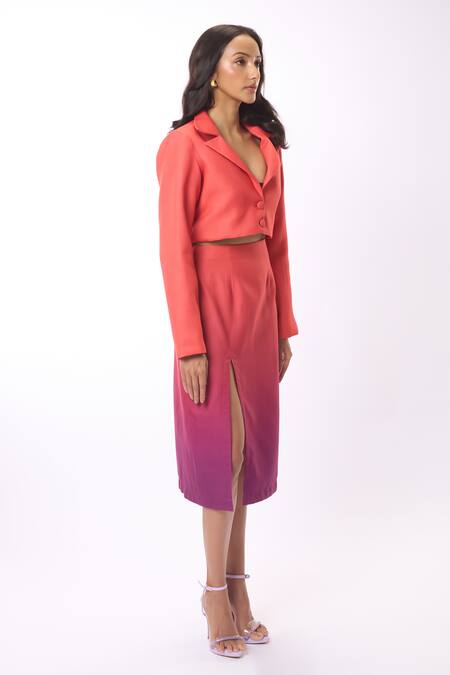 Buy Verano By Tanya Multi Color Linen Alyssa Ombre Midi Skirt Buy_Verano By Tanya_Multi Color Linen Alyssa Ombre Midi Skirt