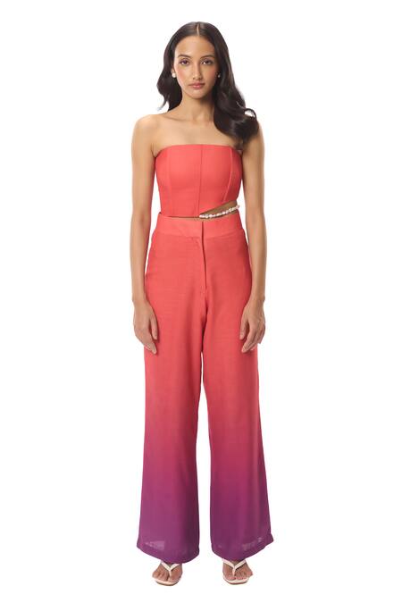 Shop Verano By Tanya Multi Color Linen Alyssa Ombre Trouser Online at Aza Fashions Shop_Verano By Tanya_Multi Color Linen Alyssa Ombre Trouser _Online_at_Aza_Fashions