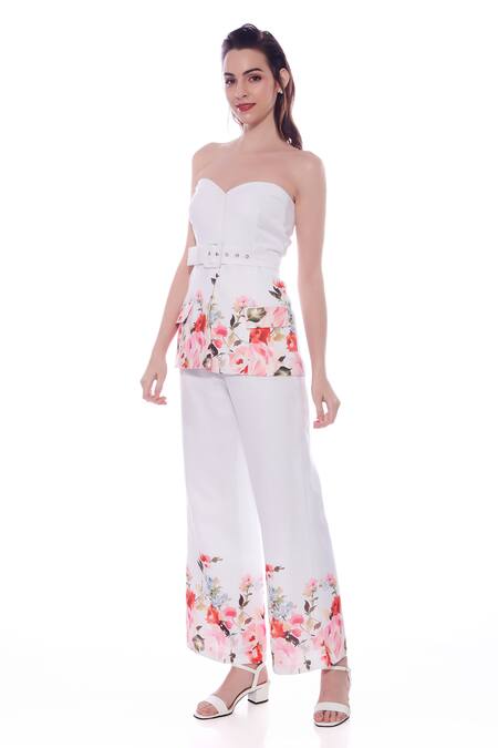 Verano By Tanya White Linen Aria Blossom Print Trouser Online at Aza Fashions Verano By Tanya_White Linen Aria Blossom Print Trouser _Online_at_Aza_Fashions