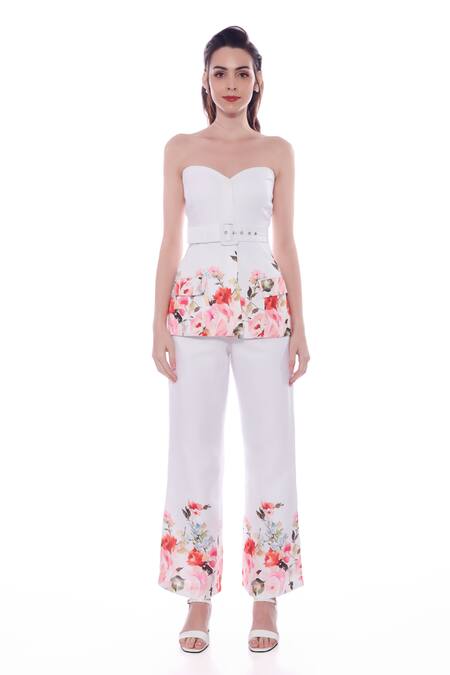 Buy Verano By Tanya White Linen Aria Blossom Print Trouser Online at Aza Fashions Buy_Verano By Tanya_White Linen Aria Blossom Print Trouser _Online_at_Aza_Fashions