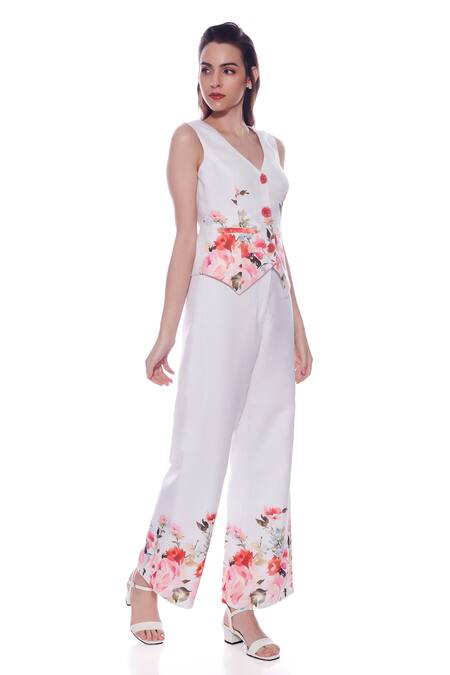 Shop Verano By Tanya White Linen Aria Blossom Print Trouser Shop_Verano By Tanya_White Linen Aria Blossom Print Trouser