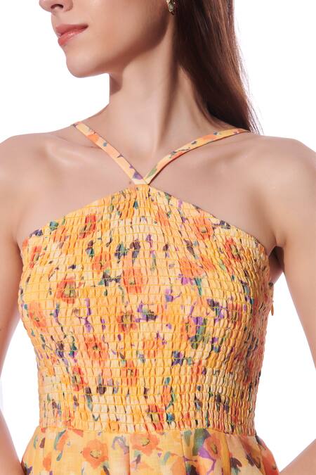 Buy Verano By Tanya Yellow Linen Halter Neck Freya Dress Online at Aza Fashions Buy_Verano By Tanya_Yellow Linen Halter Neck Freya Dress _Online_at_Aza_Fashions