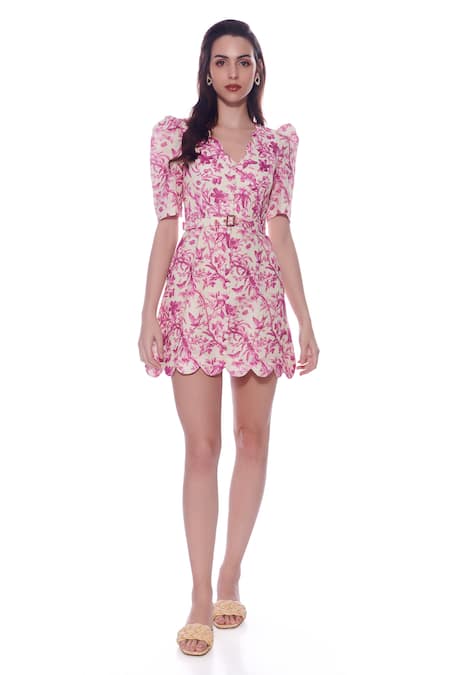 Verano by Tanya Ixia Floral Print Short Dress With Belt 