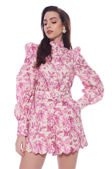 Buy Verano By Tanya Purple Linen Ixia Printed Shorts With Belt Online at Aza Fashions Buy_Verano By Tanya_Purple Linen Ixia Printed Shorts With Belt _Online_at_Aza_Fashions