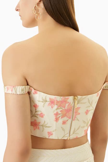 Verano By Tanya_Multi Color Cotton Embroidery Off-shoulder Lyla Floral Corset _Online_at_Aza_Fashions