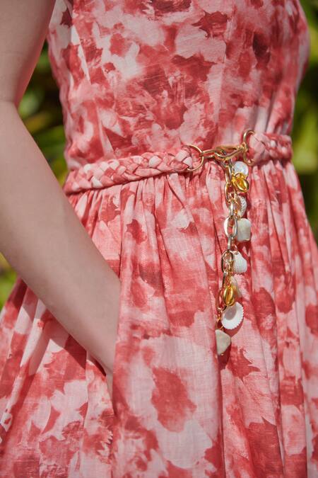 Shop_Verano By Tanya_Red Linen Chains Open Neck Lucia Maxi Dress _Online_at_Aza_Fashions