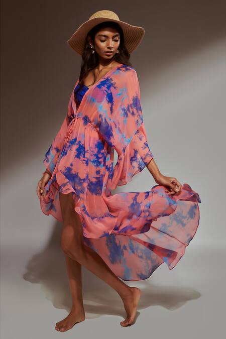 Verano By Tanya Multi Color Chiffon V-neck Luna Tie-dye Kaftan Online at Aza Fashions Verano By Tanya_Multi Color Chiffon V-neck Luna Tie-dye Kaftan _Online_at_Aza_Fashions