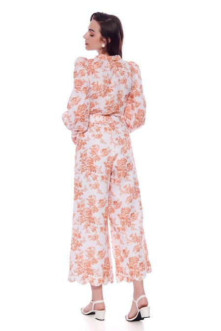 Shop Verano By Tanya Yellow Linen Magnolia Floral Print Trouser at Aza Fashions Shop_Verano By Tanya_Yellow Linen Magnolia Floral Print Trouser _at_Aza_Fashions