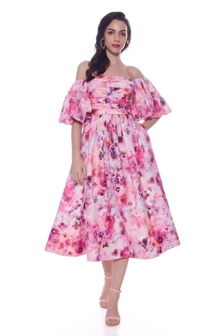 Verano by Tanya Noelle Pleated Floral Print Midi Dress 