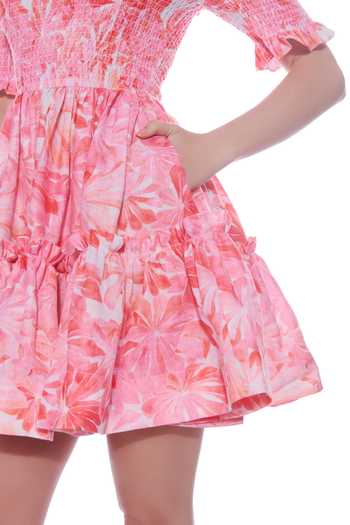 Verano By Tanya Pink Linen Off-shoulder Stella Floral Print Short Dress at Aza Fashions Verano By Tanya_Pink Linen Off-shoulder Stella Floral Print Short Dress _at_Aza_Fashions