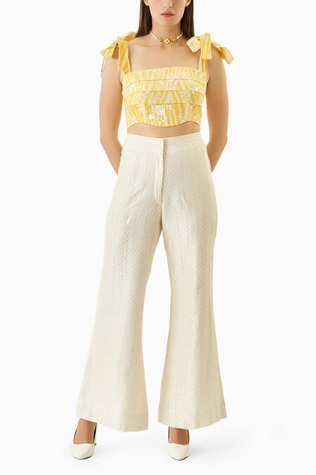 Buy_Verano By Tanya_Yellow Cotton Embroidery Square Neck Thea Floral Corset _Online_at_Aza_Fashions