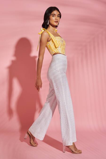 Verano By Tanya Yellow Cotton Embroidery Square Neck Thea Floral Corset at Aza Fashions Verano By Tanya_Yellow Cotton Embroidery Square Neck Thea Floral Corset _at_Aza_Fashions