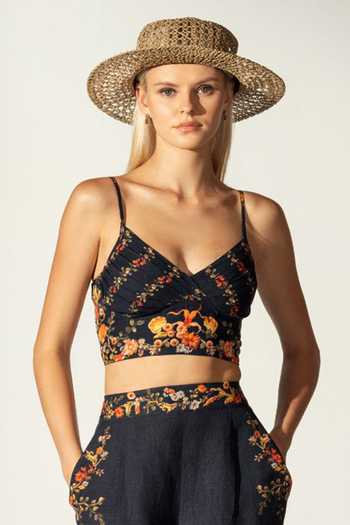 RANNA GILL_Black Linen Blend Print Floral Sweetheart Neck Haven Dress_Online_at_Aza_Fashions
