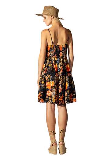 Buy_RANNA GILL_Black Linen Blend Print Floral Sweetheart Neck Haven Dress