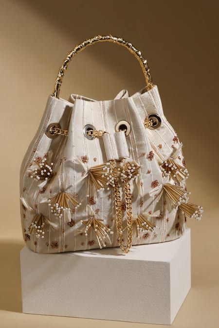 Be Chic Gold Cutdana Splash Embellished Bucket Bag