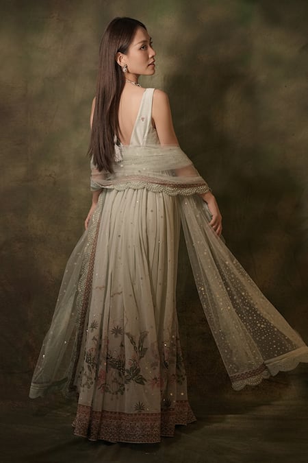 Archana Kochhar Floral Patterned Anarkali With Embellished Dupatta 