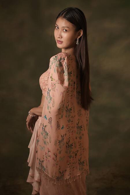 Archana Kochhar Blossom Patterned Jacket Set With Embroidered Blouse 