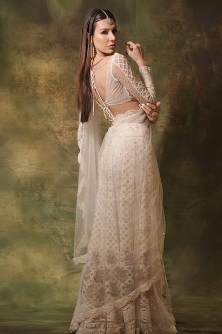 Archana Kochhar Lucknowi Embroidered Pre-Draped Saree With Blouse 