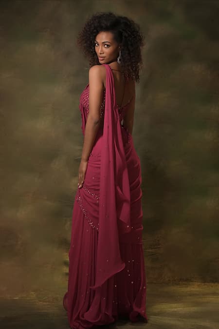 Archana Kochhar Mirrorwork Border Pre-Draped Saree With Blouse