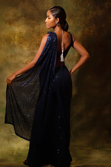 Archana Kochhar Sequined Pre-Draped Slit Saree With Blouse