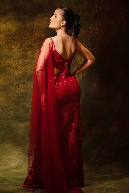 Archana Kochhar Sequin Embellished Cut-Out Draped Gown