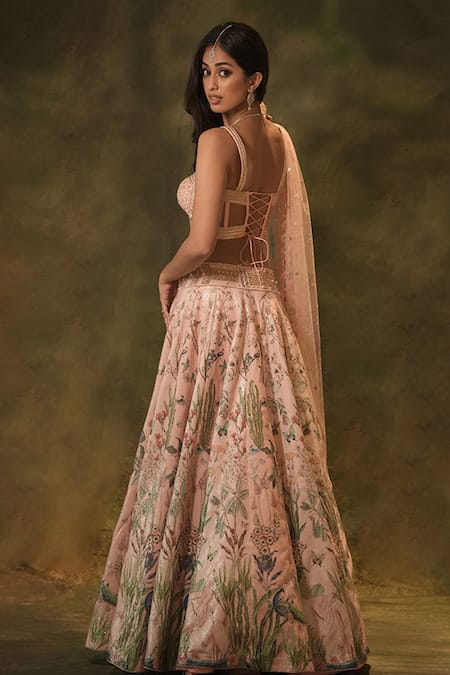 Archana Kochhar Pink Georgette, Net Sequins, Beads, Pearls Floral Embroidered Blouse Lehenga Set Online at Aza Fashions Archana Kochhar_Pink Georgette, Net Sequins, Beads, Pearls Floral Embroidered Blouse Lehenga Set _Online_at_Aza_Fashions