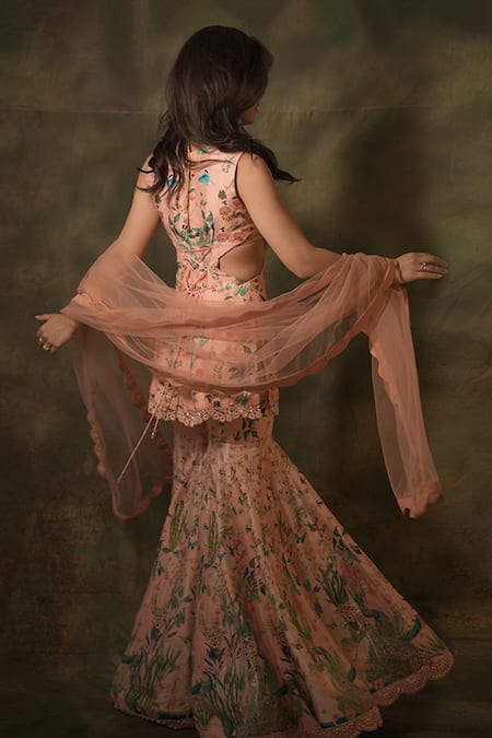 Archana Kochhar Celadon Floral Pattern Kurta Sharara Set 