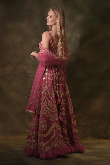 Archana Kochhar Gota Embroidered Blouse Lehenga Set 