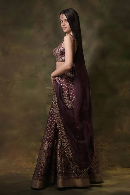 Archana Kochhar Purple Lehenga And Blouse Silk Embroidered Gota Sweetheart Paisley Set Online at Aza Fashions Archana Kochhar_Purple Lehenga And Blouse Silk Embroidered Gota Sweetheart Paisley Set_Online_at_Aza_Fashions