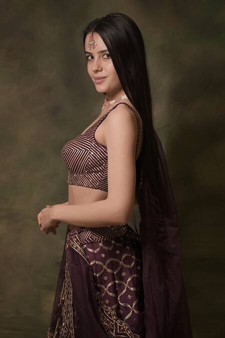 Buy Archana Kochhar Purple Lehenga And Blouse Silk Embroidered Gota Sweetheart Paisley Set Online at Aza Fashions Buy_Archana Kochhar_Purple Lehenga And Blouse Silk Embroidered Gota Sweetheart Paisley Set_Online_at_Aza_Fashions