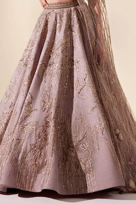 Adaara Couture_Rose Gold Silk, Net, Brocade Embroidery, Shadow Drizzle Top And Skirt Set _Online_at_Aza_Fashions