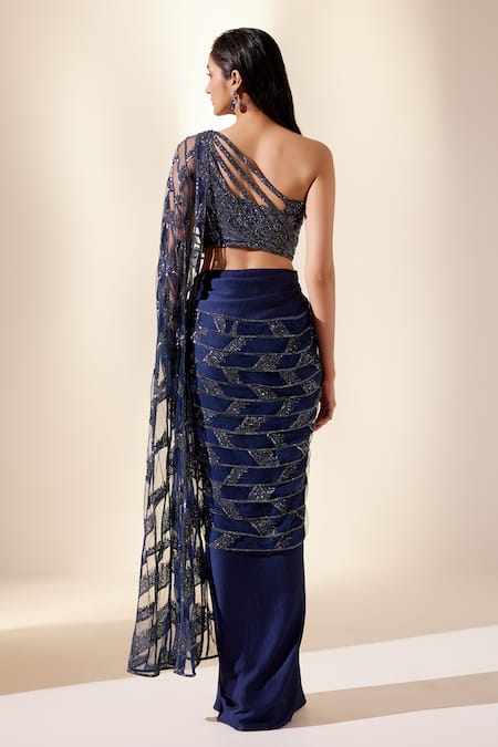 Adaara Couture Sequin Embroidered Drizzle Draped Saree Gown 