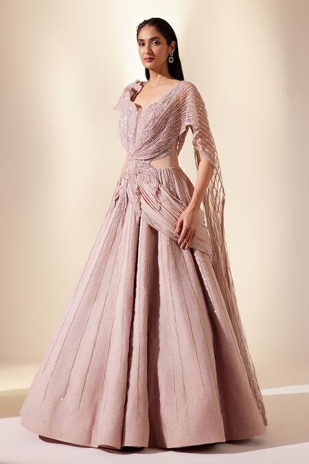 Adaara Couture Pink Organza, Net, Georgette, Lace, Silk Sequins, Beads Draped Embroidered Gown Online at Aza Fashions Adaara Couture_Pink Organza, Net, Georgette, Lace, Silk Sequins, Beads Draped Embroidered Gown _Online_at_Aza_Fashions