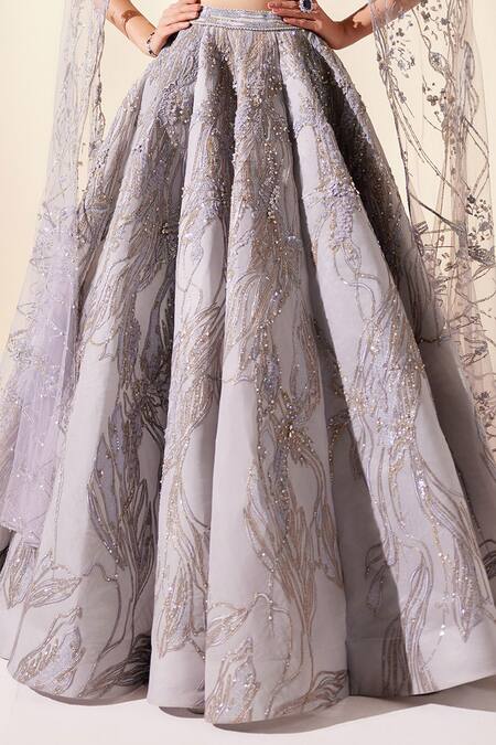 Buy_Adaara Couture_Blue Organza, Net, Silk Cut Work, Land Of Fantasia Embroidered Top And Skirt Set _Online_at_Aza_Fashions