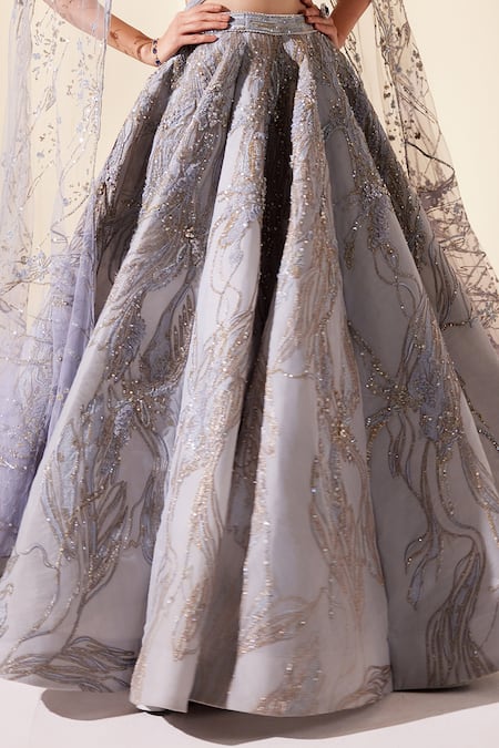 Adaara Couture_Blue Organza, Net, Silk Cut Work, Land Of Fantasia Embroidered Top And Skirt Set _at_Aza_Fashions